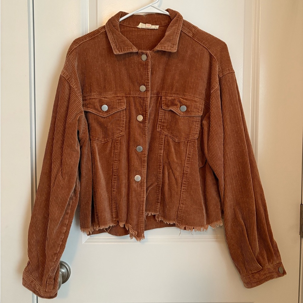 BROWN COPPER CORDUROY DISTRESSED CROPPED JACKET | SIZE MEDIUM